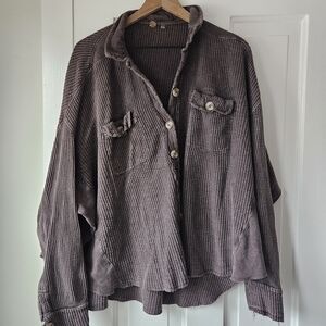 Free People Scout Oversized Waffle Knit Jacket | Slouchy Boho Shacket Brown